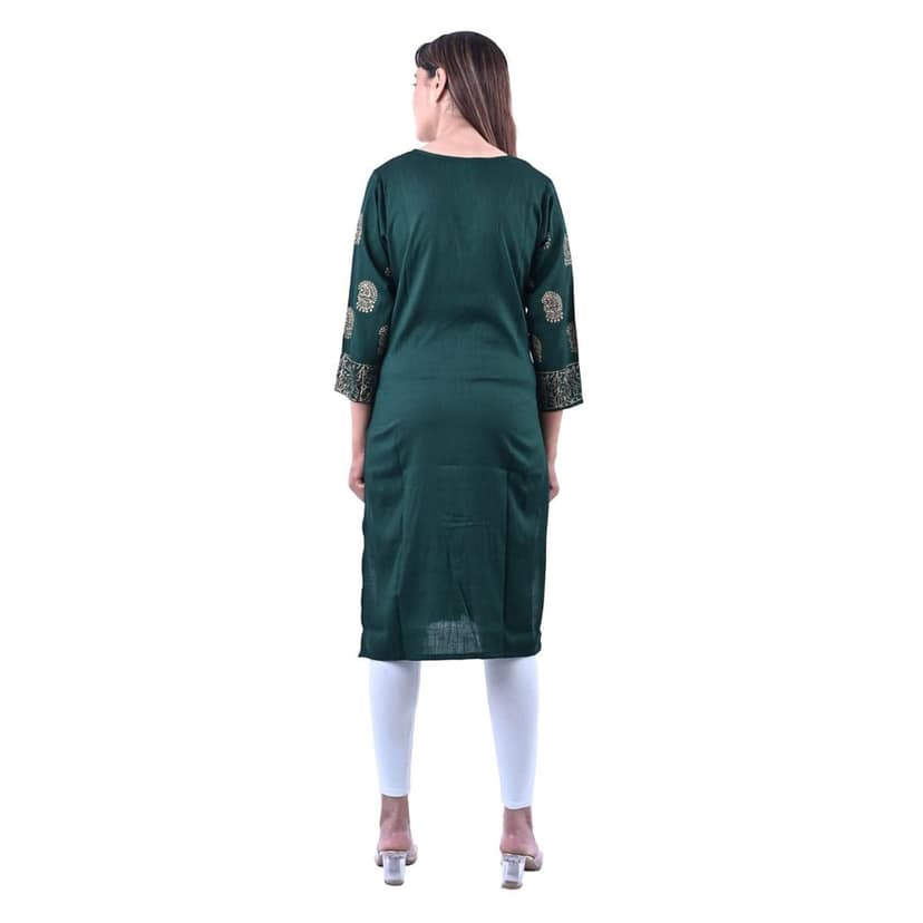 Women's Rayon Cotton Mix Fabric Slint Stylish Hand Block Printed Kurti Green view 4