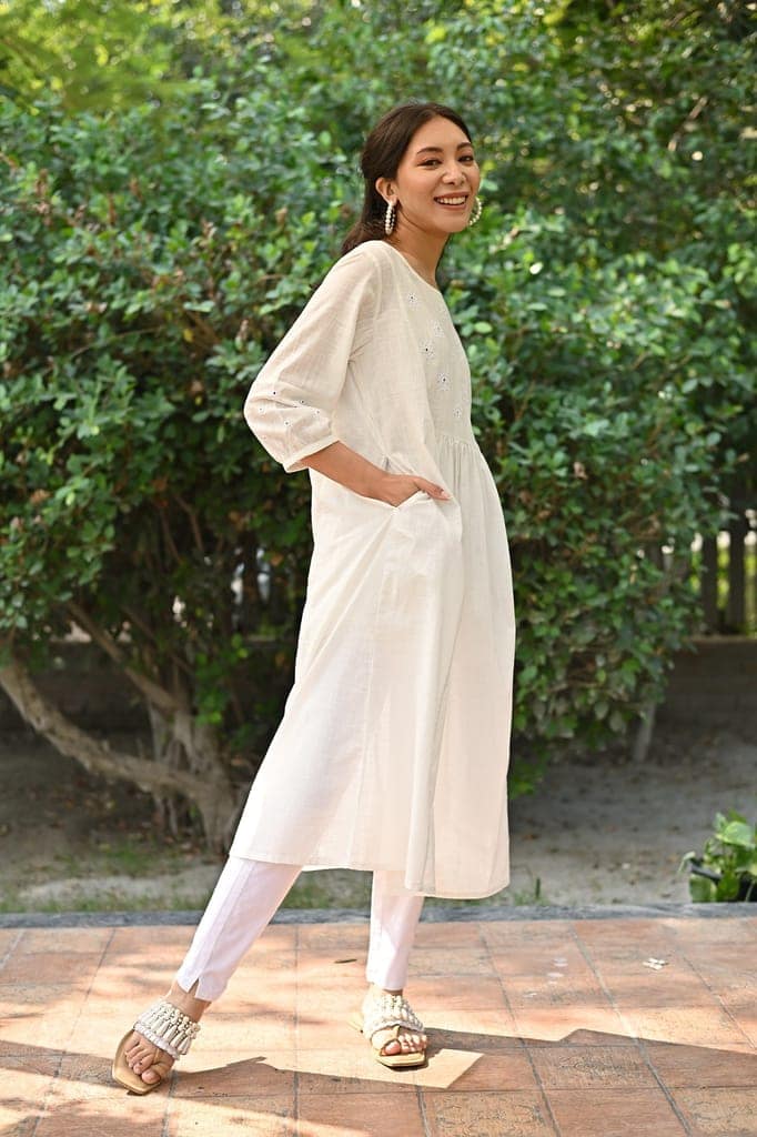 Jasmine Sindhi Hand Embroidered Cotton A-Line Dress view 3