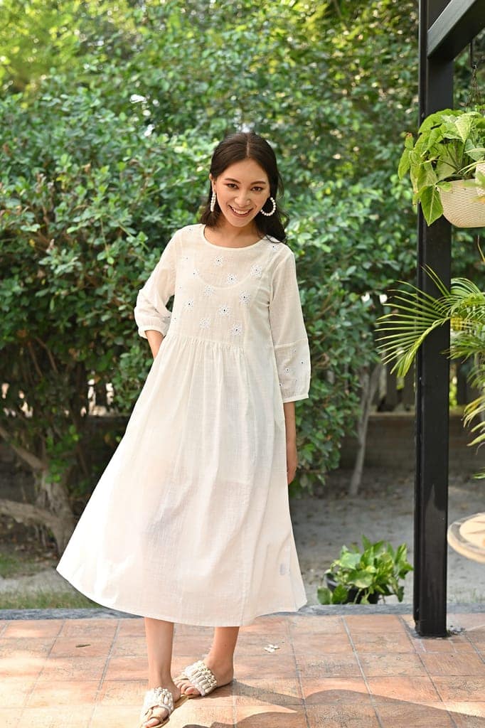Jasmine Sindhi Hand Embroidered Cotton A-Line Dress view 7