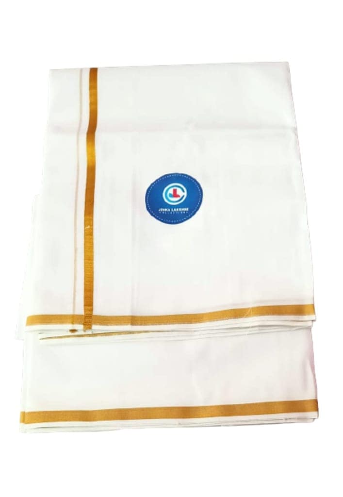 JINKA LAKSHMI COLLECTIONS Pure Cotton White Dhoti 4 Meters Unstitched Pack of 2 (Multicolor-10) view 8