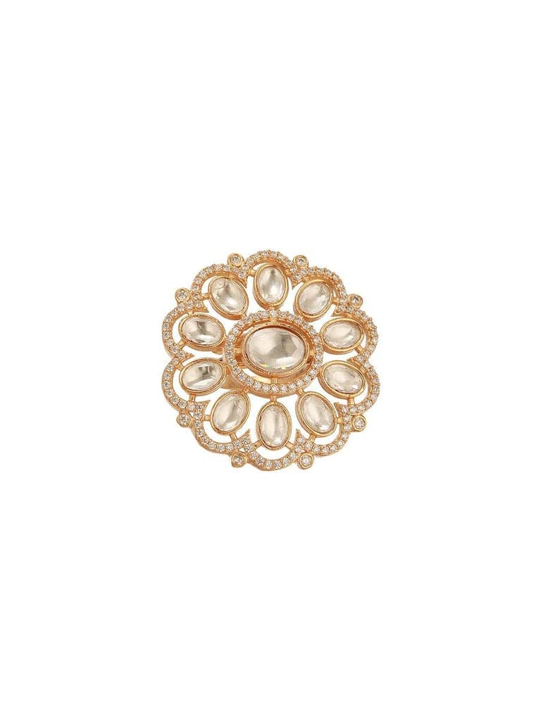 Gold Plated Kundan Mossanite Studded Floral Bridal Handcrafted Adjustable Finger Rings view 9