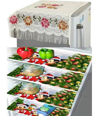 Crosmo Polyester Floral Printed Fridge Mat & Cover ( 99 53 ) Pack of 5 - Multicolor