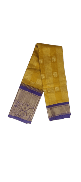 Yellow and Blue Traditional Saree with Floral Brocade Border