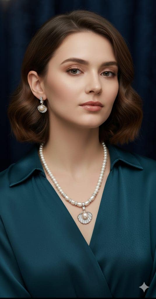 White Seashell Pearl Necklace Set view 2