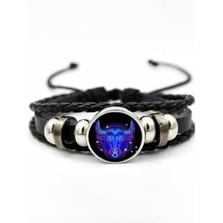 Fashion Zodiac Sign Leather Bracelet For Men & Women | Adjustable Multilayer Braided Wrist Band With Metal Charm | Styli