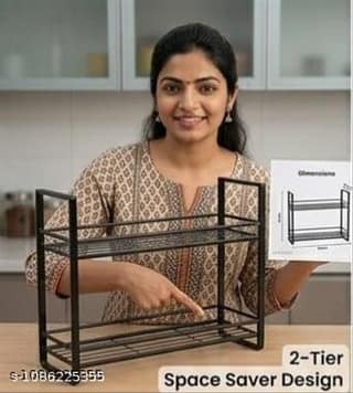 Kitchen Spice Organizer 2-Tier Spice Rack Countertop (Metal & Wood)