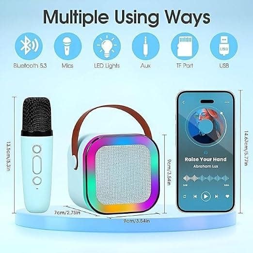 Wireless Karaoke Speaker with Microphone, Portable Bluetooth Speaker with LED Light Effects, and Carry Handle for Kids and Adults view 2