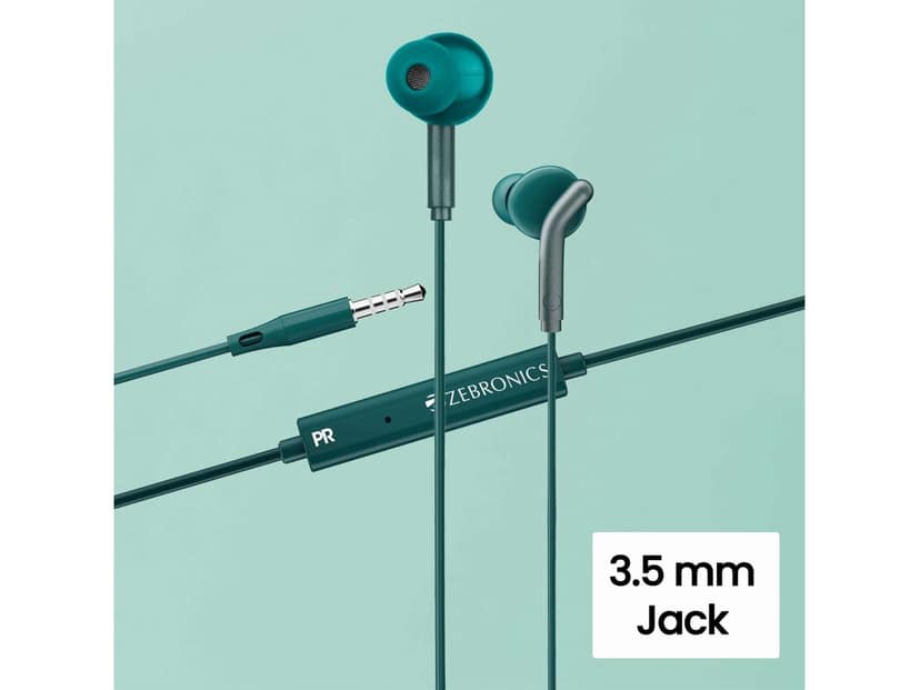 Zebronics BRO 3.5mm Wired Earphones - Green view 2