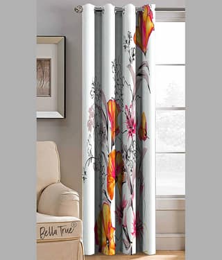 BELLA TRUE Abstract Printed Semi-Transparent Eyelet Curtain 9 ft ( Pack of 1 ) - Multicolor