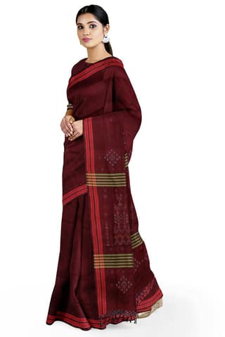 Garvi Gurjari (A Gujarat Govt Enterprise women Maroon Tangaliya Cotton Handwoven Saree(GGCSTCSS19)