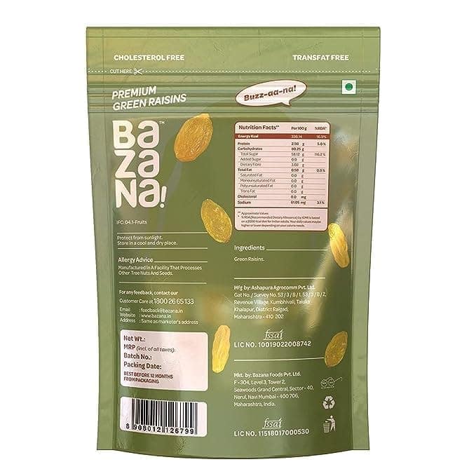 Bazana Premium Kismis: Nutritious Green Raisins - Dried Grapes Kishmish - 250g x Pack of 2 - Rich in Iron & Vitamin B view 2