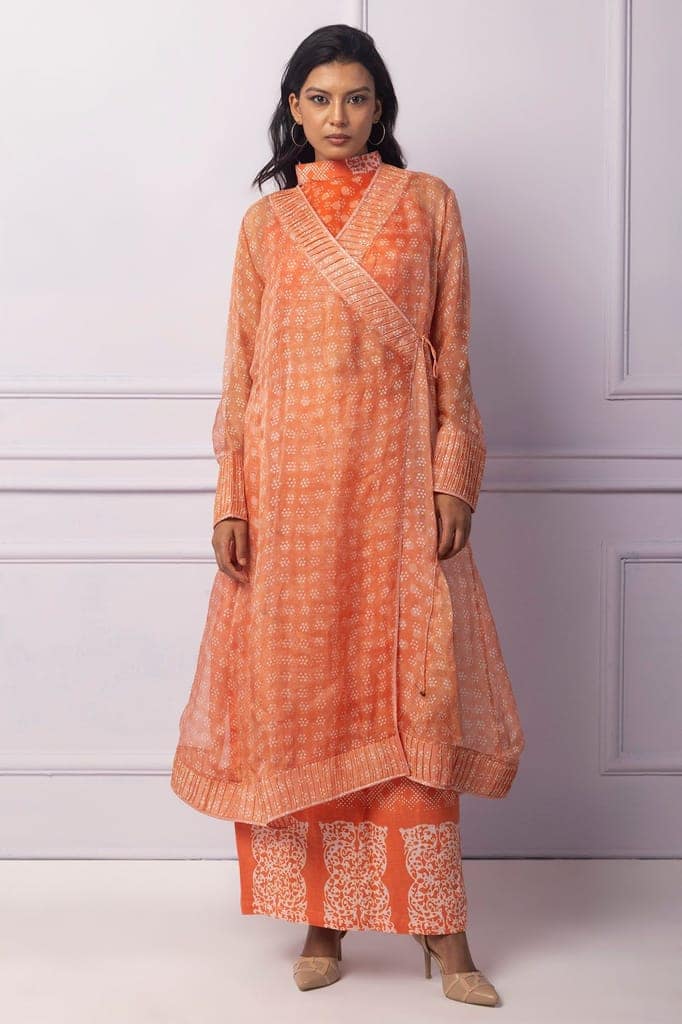 Orange Printed Angrakha view 2