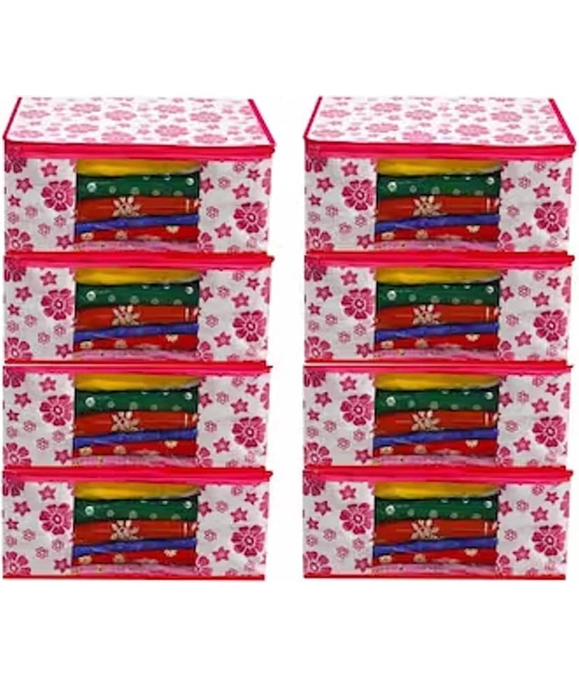 Non-Woven Saree Cover Cloth Storage & Organizer ( Pack of 8 ) Red Multi Saree Cover