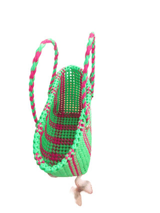 Green & Pink Woven Tote Bag - Handcrafted & Stylish