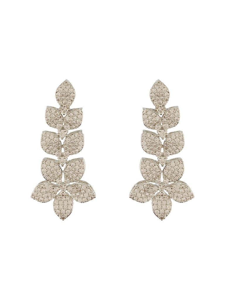 White Rhodium Plated Cubic Zircon Studded Statement Floral Luxe Necklace Jewellery Set view 6