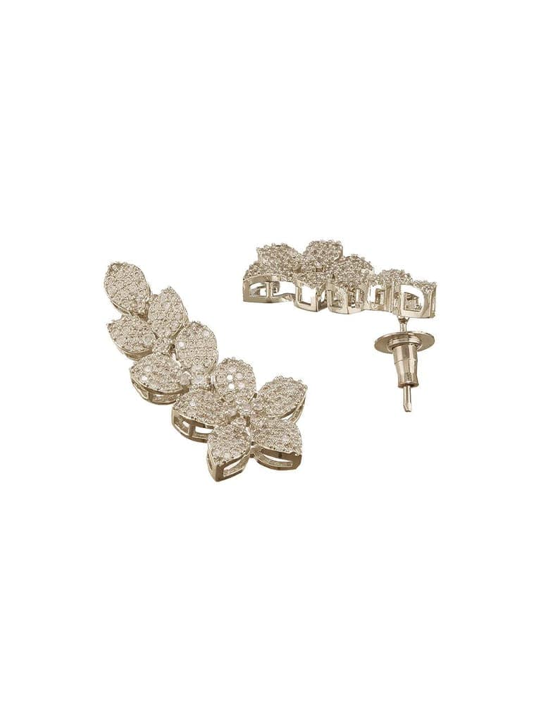 White Rhodium Plated Cubic Zircon Studded Statement Floral Luxe Necklace Jewellery Set view 9