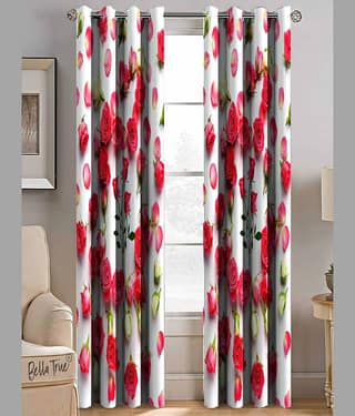 BELLA TRUE Floral Semi-Transparent Curtain 7 ft Pack of 1 Red