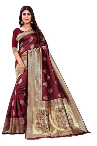 Maroon Banarasi Silk Saree with Gold Zari Work