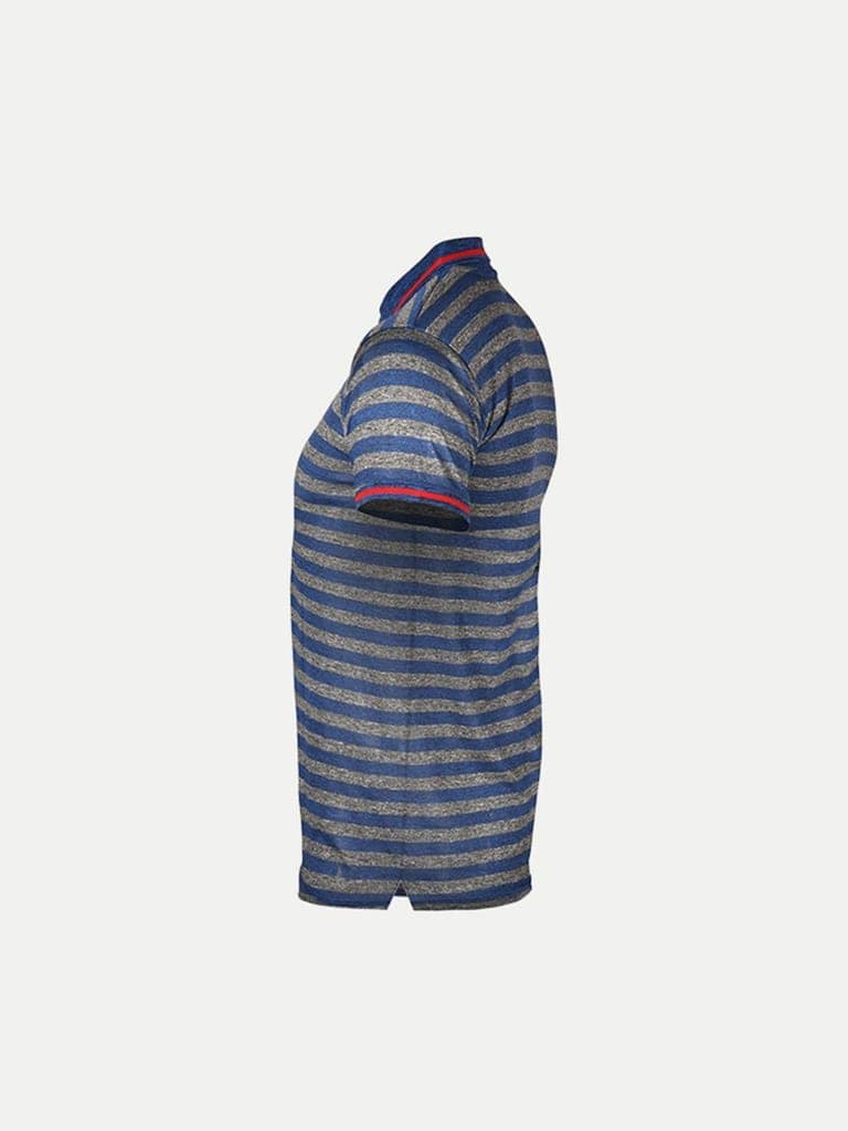 Mens Sky Blue Fashion Striped Cotton Polo T-shirt view 3