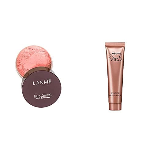 LAKM Rose Matte Finish Face Powder With Light Coverage Sunscreen, Warm Pink, 40 Gm & Lakme 9 To 5 Weightless Mousse Foundation For Oily,All Skin Types, Rose Ivory, 6 Gm, 2 count LAKM Rose Matte Finish Face Powder With Light Coverage Sunscreen, Warm Pink, view 2