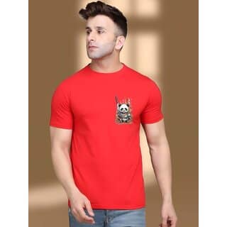 Casualbud Moda Rapido Red Polyester Printed Regular Fit Tshirt For Men