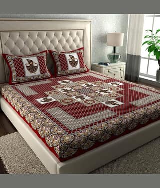 ABHACLOTHO Cotton 1 Double Bedsheet with 2 Pillow Covers ( Red )