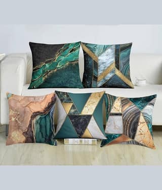 Laphino Set of 5 Jute Textured Square Cushion Cover (40X40)cm - Blue