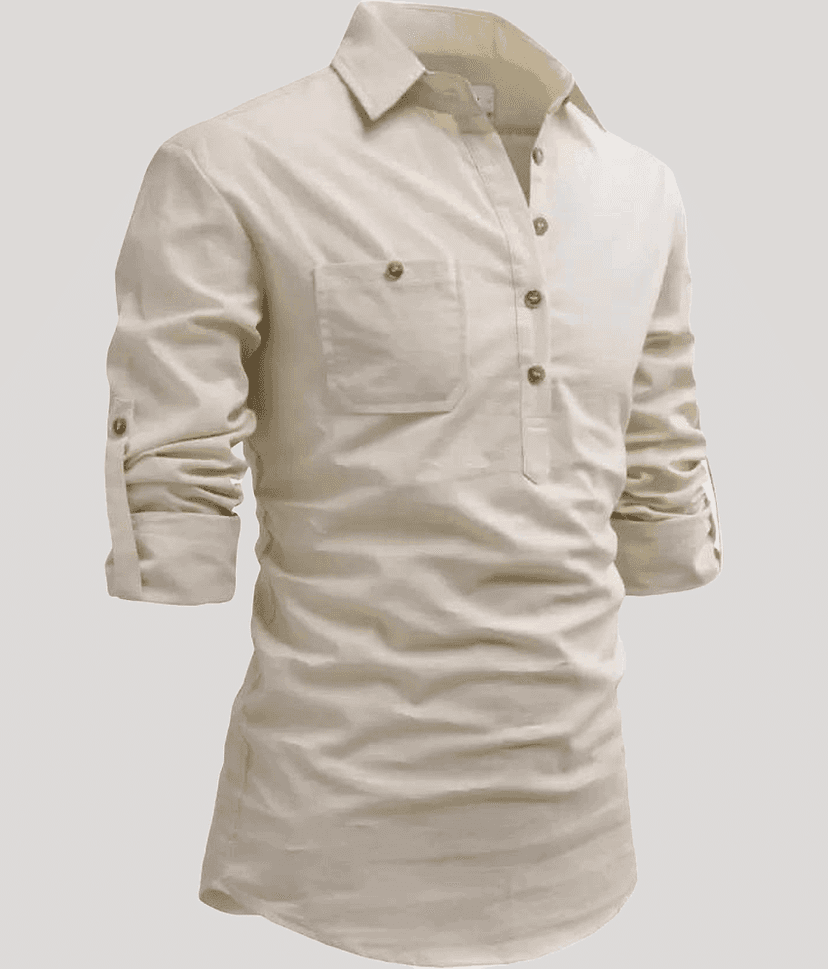 Life Roads Beige Cotton Men's Shirt Style Kurta ( Pack of 1 ) view 2