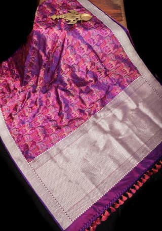 Statement Tanchoi Satin Silk Saree in Purple with Tehra Zari Meena and unique body design | SILK MARK CERTIFIED
