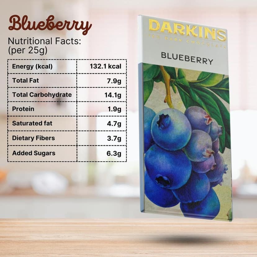 Darkins Dark Chocolate | 70% Dark Chocolate With Blueberries | 65% Dark Chocolate With Coffee | Gluten-free | Hand Crafted Chocolate | Unrefined Cane Sugar | No Artificial Flavors | Natural Chocolate Bar | 50 Gm Each Pack Of 4 view 5