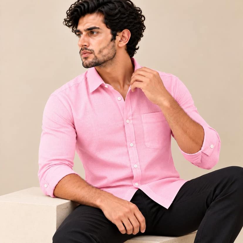 Men's Pink Textured Full Sleeve Shirt view 2