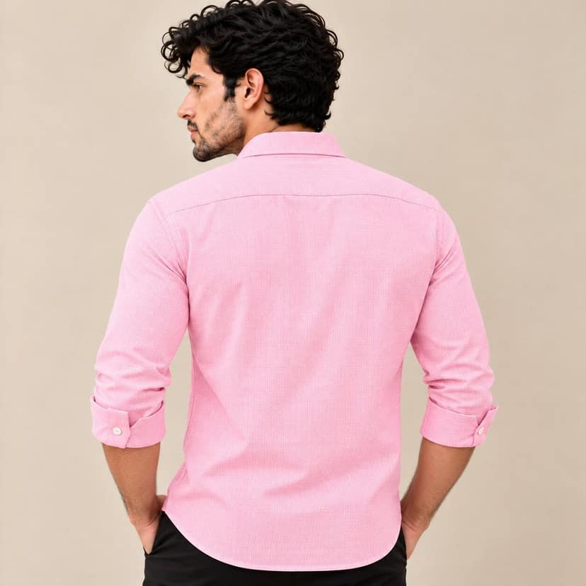 Men's Pink Textured Full Sleeve Shirt view 3