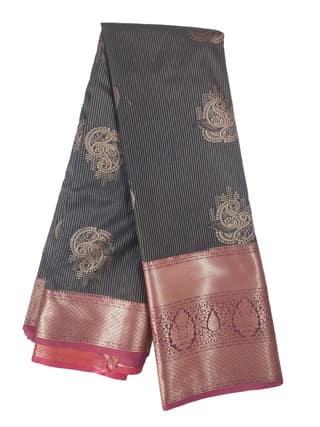 Black and Gold Traditional Indian Saree with Floral Brocade Border