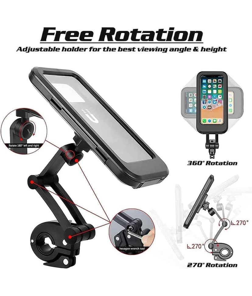 HINGOL Bike Phone Mount Waterproof Cell Phone Holder 360 Rotation Motorcycle Smartphone Case Universal Bicycle Handlebar Sensitive Touch Screen Fit Below 4-7.2 Inches Smartphone view 2