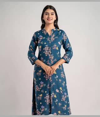 MAUKA - Blue Rayon Women's Front Slit Kurti ( Pack of 1 )