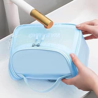 Cosmetic Pouch, Make up Bag for Home & Travel, Toiletry Bag for Cosmetics, Brushes, Accessories Makeup Bag (Pack of 1, Sky Blue)