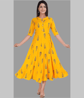 Smien Rayon Printed Anarkali Women's Kurti - Blue ( Pack of 1 )