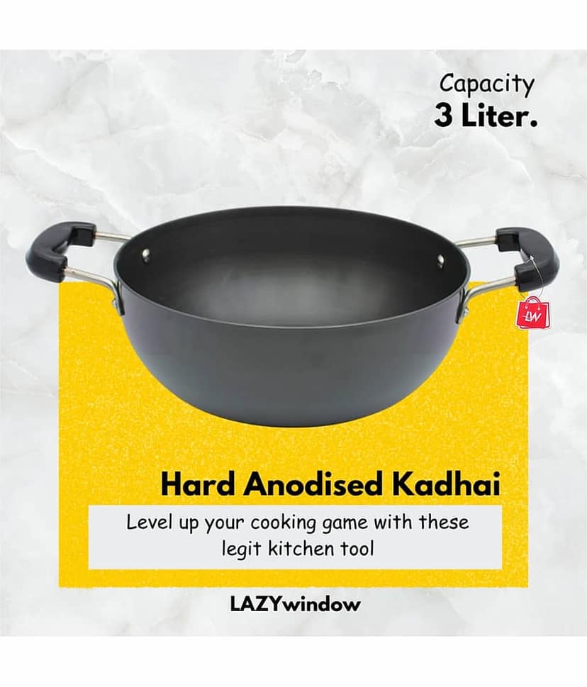 LAZYWINDOW Non coated Aluminium Deep Kadhai Induction Bottom Stainless Steel Handle 3 Thickness mm 25 cm Diameter ( 3 L )