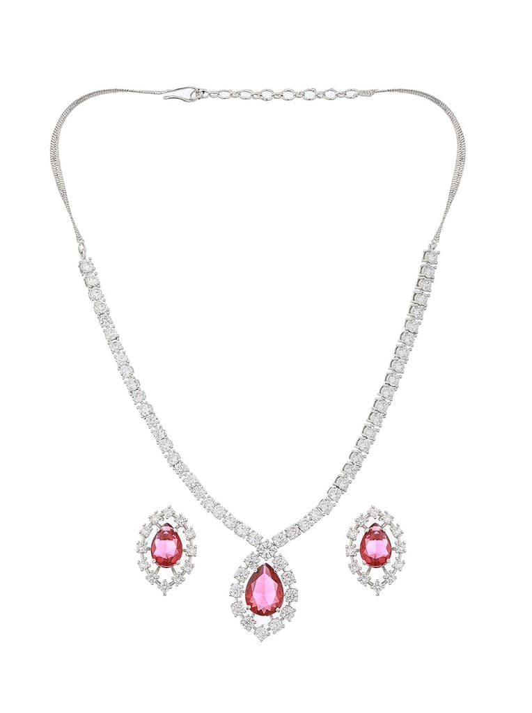 Silver Plated Red CZ Studded Minimal Delicate Jewellery Set view 4