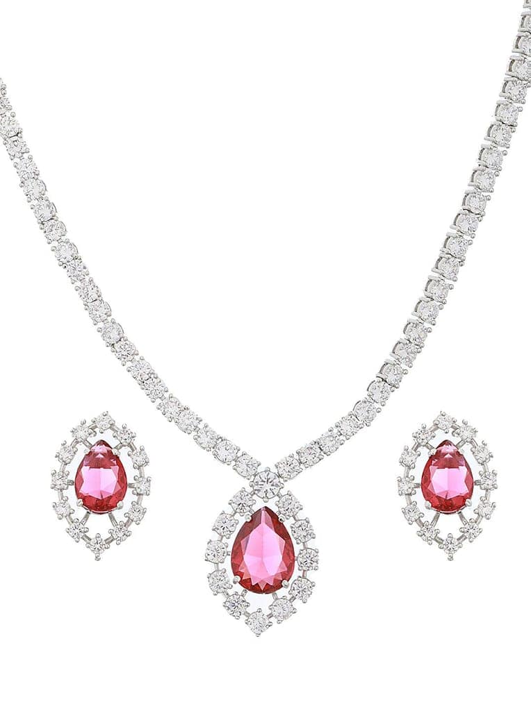 Silver Plated Red CZ Studded Minimal Delicate Jewellery Set view 6