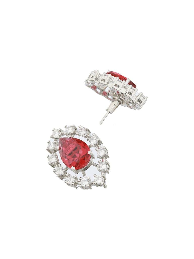 Silver Plated Red CZ Studded Minimal Delicate Jewellery Set view 7