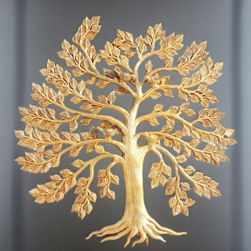 Brass Wall Hanging Tree Statue - Traditional Metal Art Decor, Height : 22.5 Inch (BSMAS1569 E) view 2