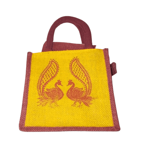 Peacock Print Jute Bag with Zipper Closure view 3