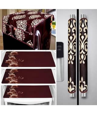 Crosmo Polyester Floral Printed Fridge Mat & Cover ( 64 18 ) Pack of 6 - Multicolor