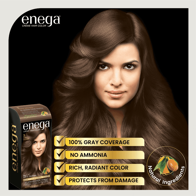 Enega Dark Brown Hair Color Cream 120ml | No Ammonia | With Argan Oil & Green Tea Extract | Nourishing & Long-Lasting view 10