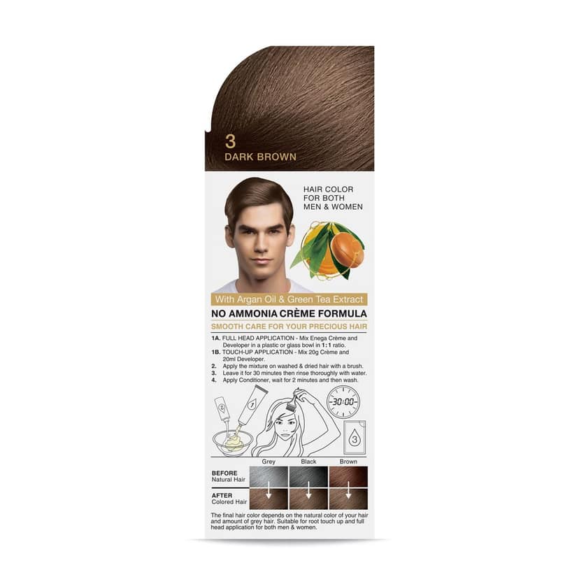 Enega Dark Brown Hair Color Cream 120ml | No Ammonia | With Argan Oil & Green Tea Extract | Nourishing & Long-Lasting view 3