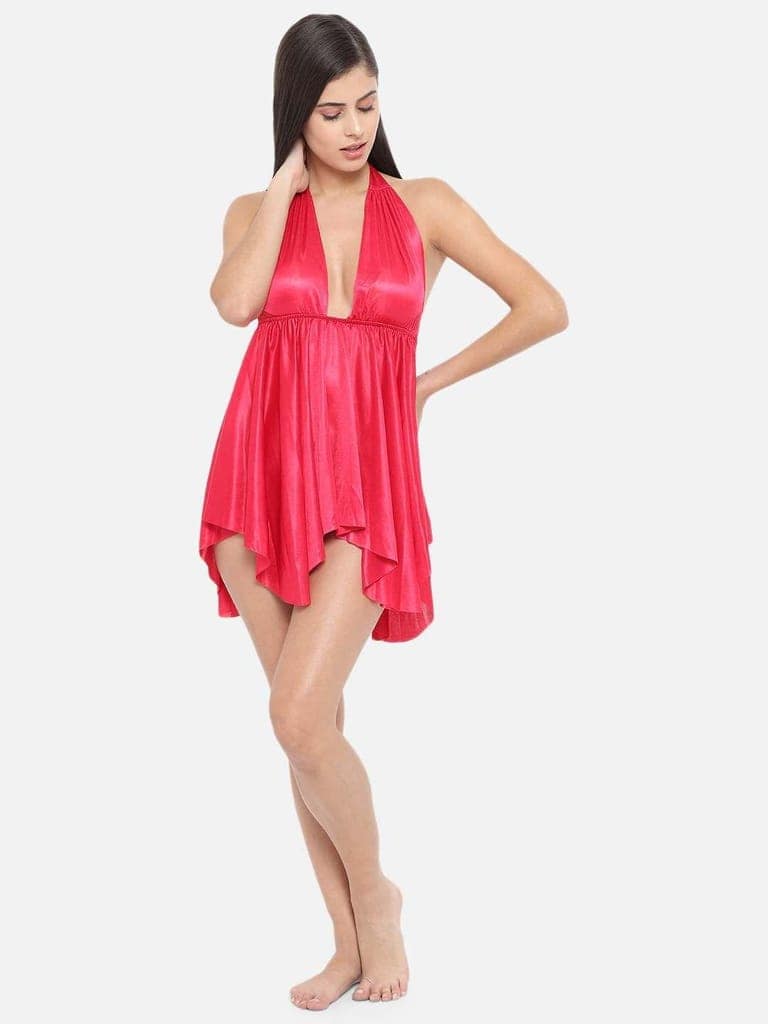 Honeymoon Cherry Red Bridal Babydoll Bikini & Night Dress-B36C-S-10XL view 4