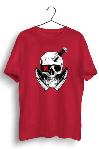 Dirty Pirate Graphic Printed Mens Round Neck Red Cotton Tshirt