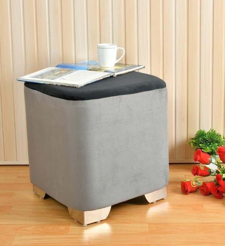 ShadowKart Ottoman Pouffes Sitting Stool for Living Room Sitting Puffy Wooden Stools Chair Pouf Foot Stool for Office Room Decor, 16x16x18 inch, Grey/Black