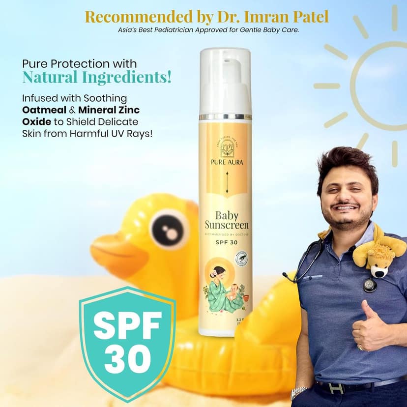Pure Aura Baby’s Fresh Summer Duo | Ayurvedic Baby Sunscreen SPF 30 & Baby Body Mist | Refreshing & Hydrating Summer Essentials for Babies view 2